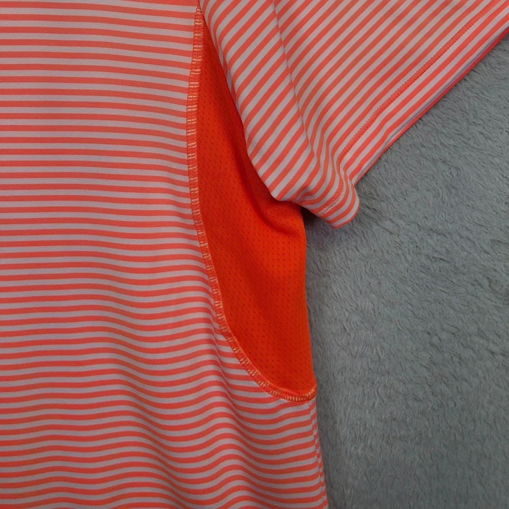 Under Armour Golf Polo Shirt Mens XL Orange Green Striped Stretch Sports Outdoor